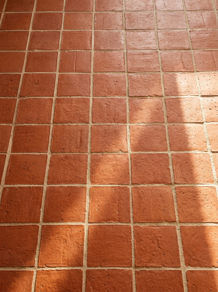 Terracotta floor tiles in sunlight